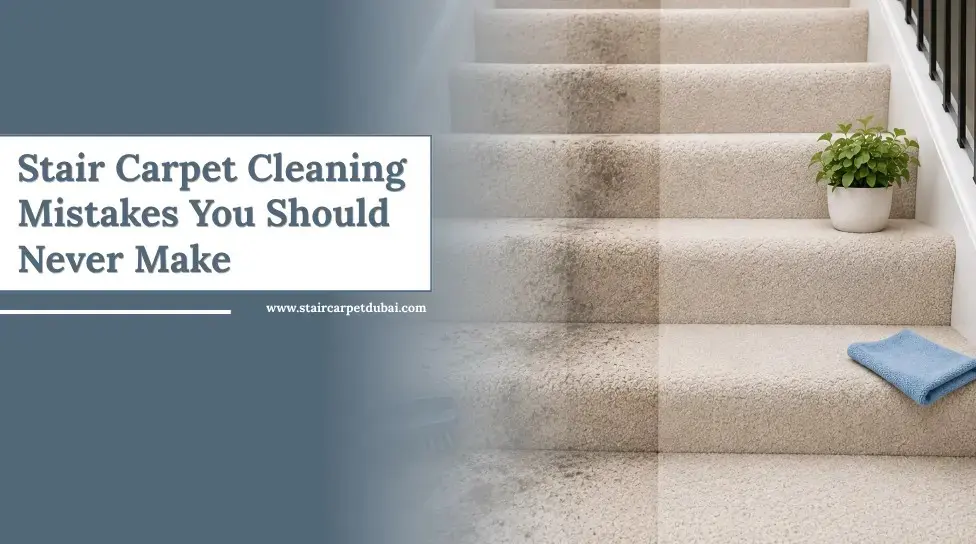 Stair carpet cleaning before and after results.