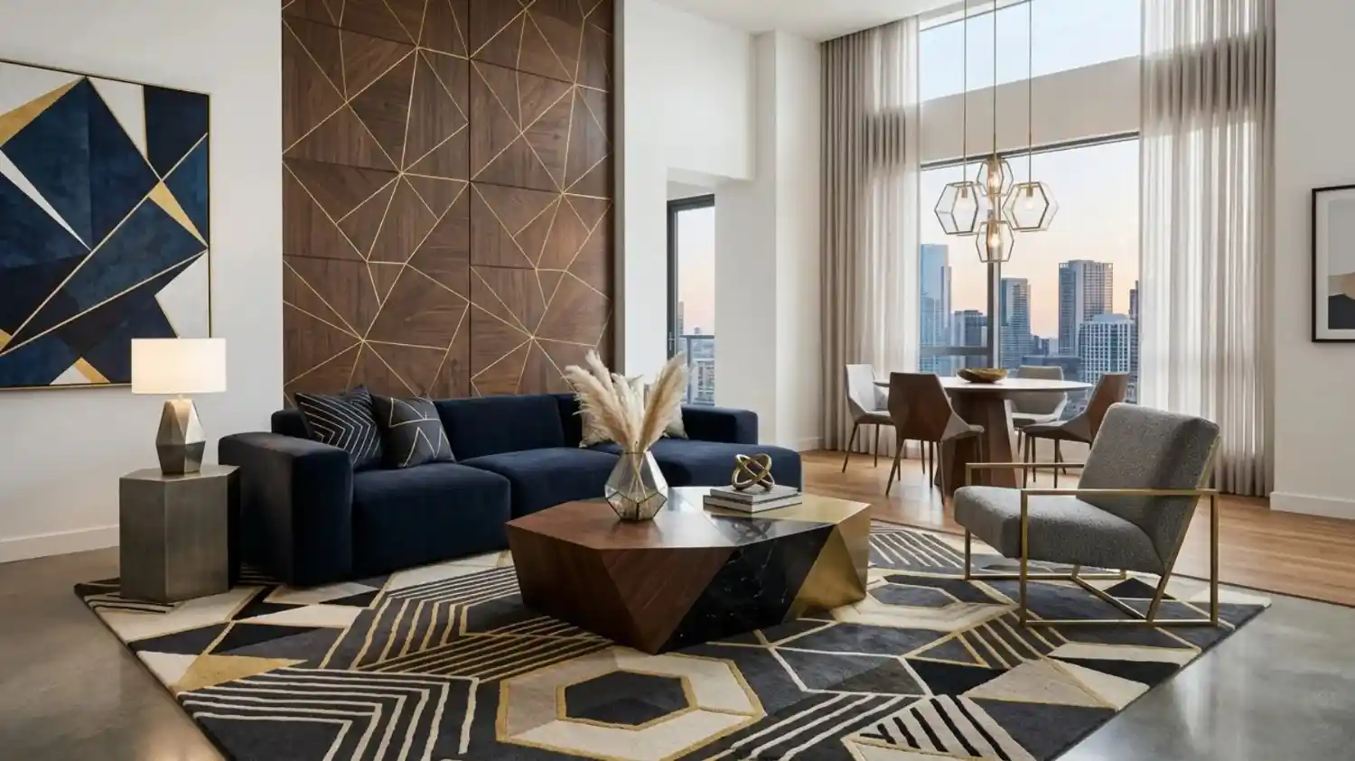 Modern living room interior with geometric in dubai.