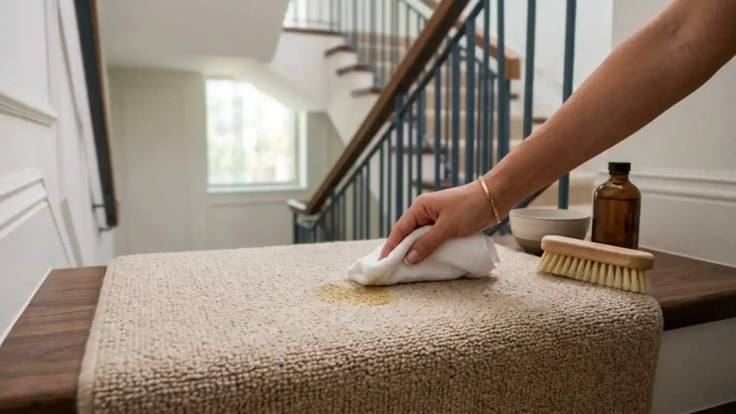 Spot cleaning stair carpet runner in dubai.